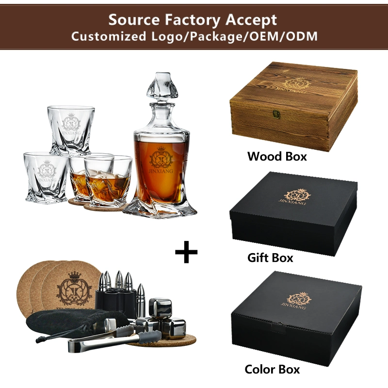 750ml Lead-Free Crystal Whiskey Glass Set/Whiskey Decanter Set of 7 with Gift Box/Glassware Set with Custom Package