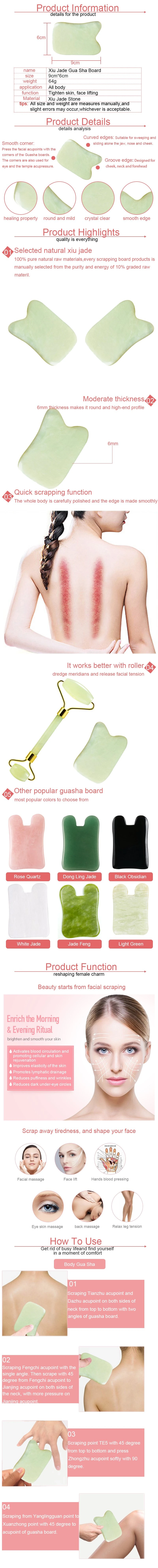 Natural Stone Guasha Xiu Jade Massager Guasha Board for Face