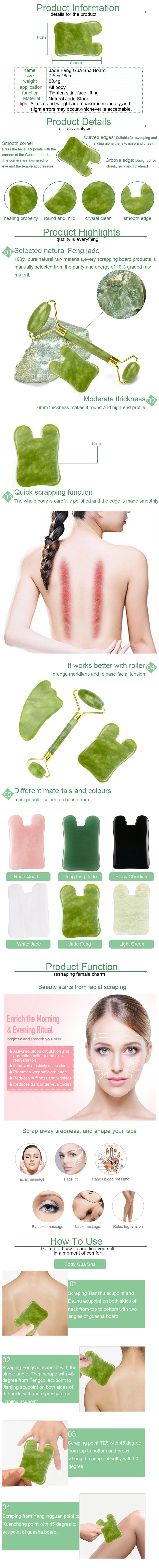 Natural Jade Feng Jade Square Shape Guasha Board for Body Massage