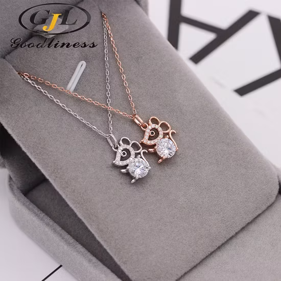 Pendentif Minimaliste Minnie Mouse Chaîne en Or Rose Collier Zodiaque Diamant