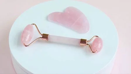 En gros Naturel Rose Quartz Jade Rouleau Améthyste Cristal Gua Sha Ensemble Visage SPA Guasha Pierre Outils De Massage Du Visage