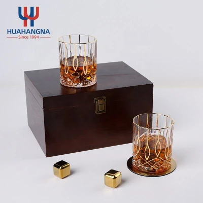 Coffret cadeau de luxe garniture en or Double ensemble de verre à whisky en cristal à l'ancienne pour Bourbon whisky irlandais Cocktail eau maison Bar fête