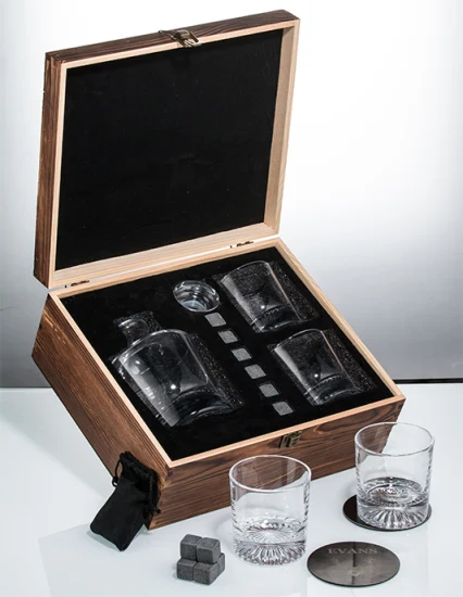 Lot de 3 verres à whisky en cristal Bourbon et carafe à liqueur en verre de 750 ml dans une boîte cadeau haut de gamme